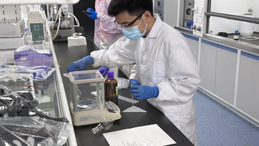 学员使用电子天平称量实验试剂